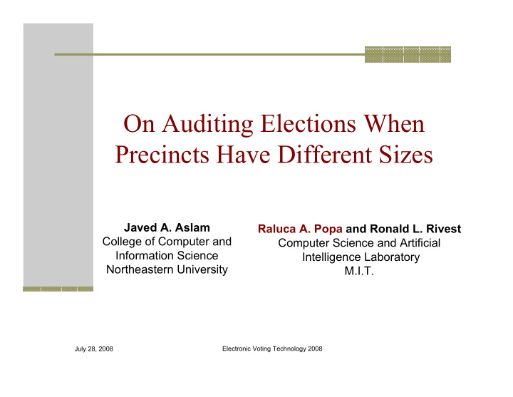 on auditing elections when precincts have different sizes