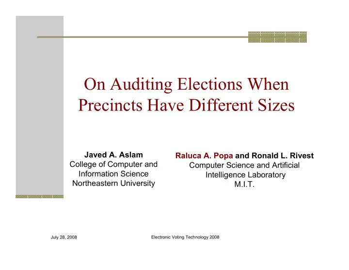 on auditing elections when precincts have different sizes