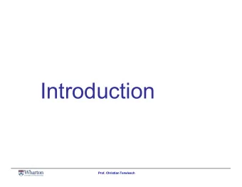 Introduction  Prof. Christian Terwiesch  Operations in a Restaurant  Prof. Christian Terwiesch