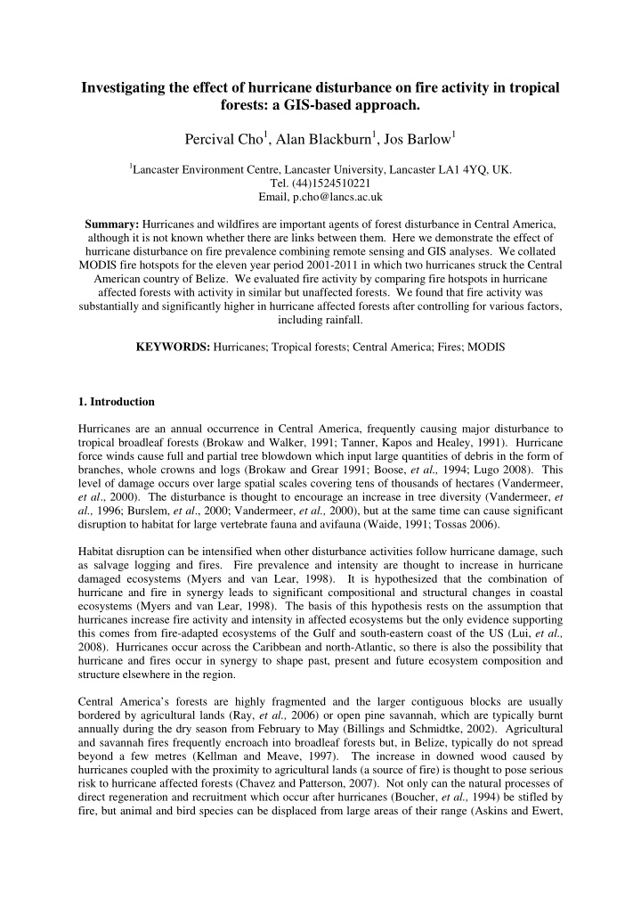 investigating the effect of hurricane disturbance on fire