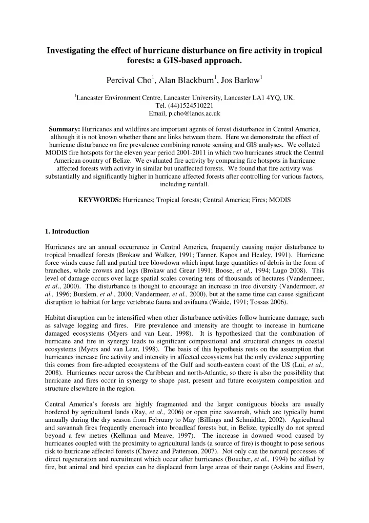 investigating the effect of hurricane disturbance on fire
