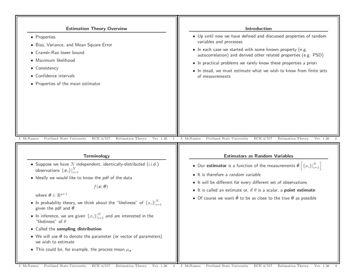 estimation theory overview introduction up until now we