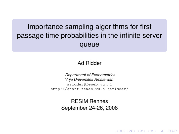 importance sampling algorithms for first passage time