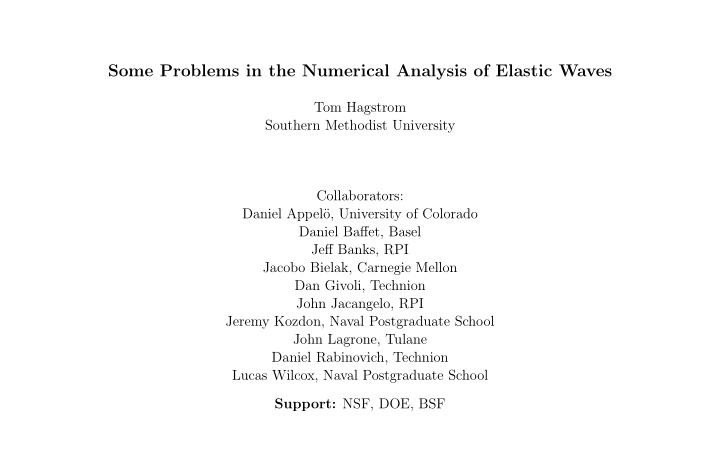 some problems in the numerical analysis of elastic waves