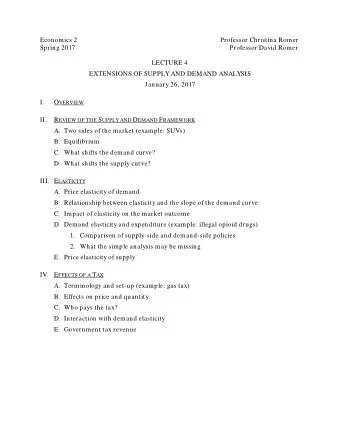Economics 2  Professor Christina Romer  Spring 2017  Professor David Romer  LECTURE 4  EXTENSIONS