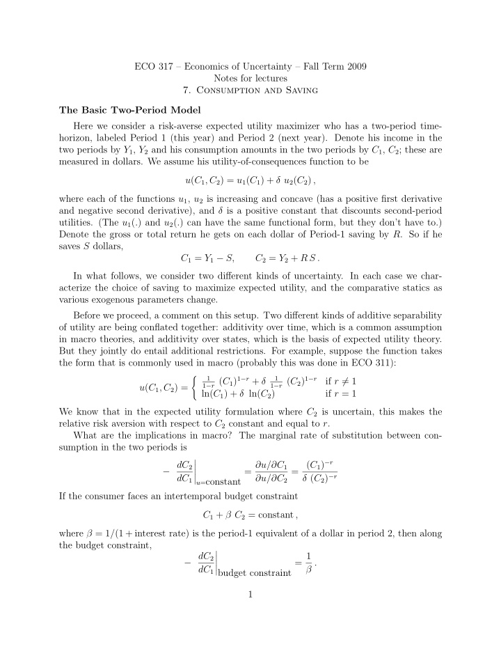 eco 317 economics of uncertainty fall term 2009 notes for