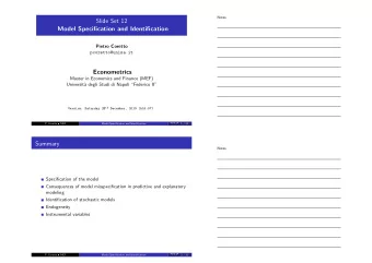 Slide Set 12  Model Specification and Identification  Pietro Coretto  pcoretto@unisa.it