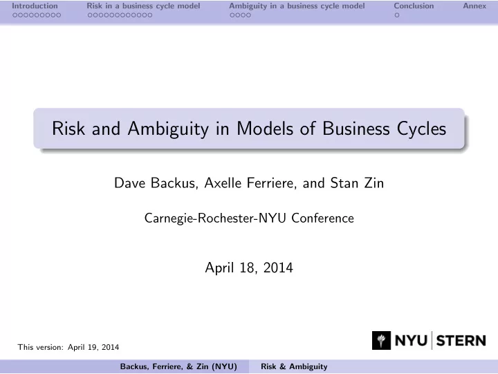 risk and ambiguity in models of business cycles