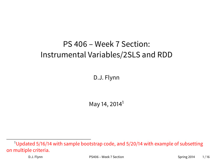 ps 406 week 7 section instrumental variables 2sls and rdd