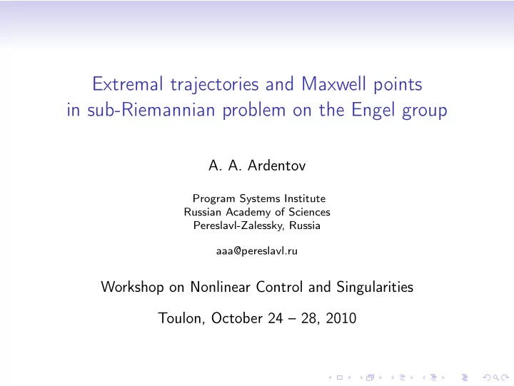 extremal trajectories and maxwell points in sub