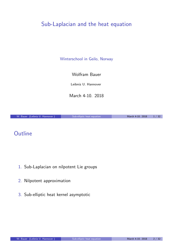 sub laplacian and the heat equation