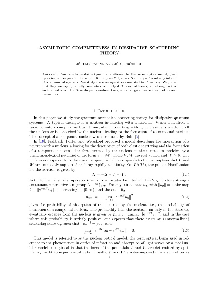 asymptotic completeness in dissipative scattering theory