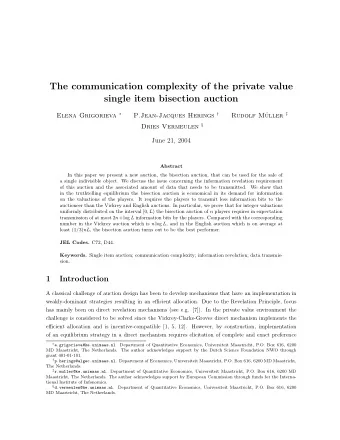 The communication complexity of the private value  single item bisection auction Elena Grigorieva
