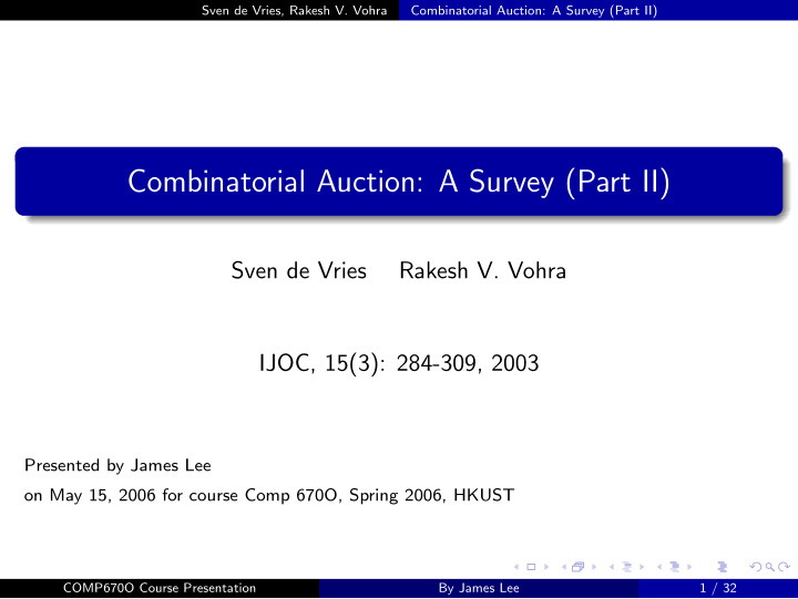 combinatorial auction a survey part ii