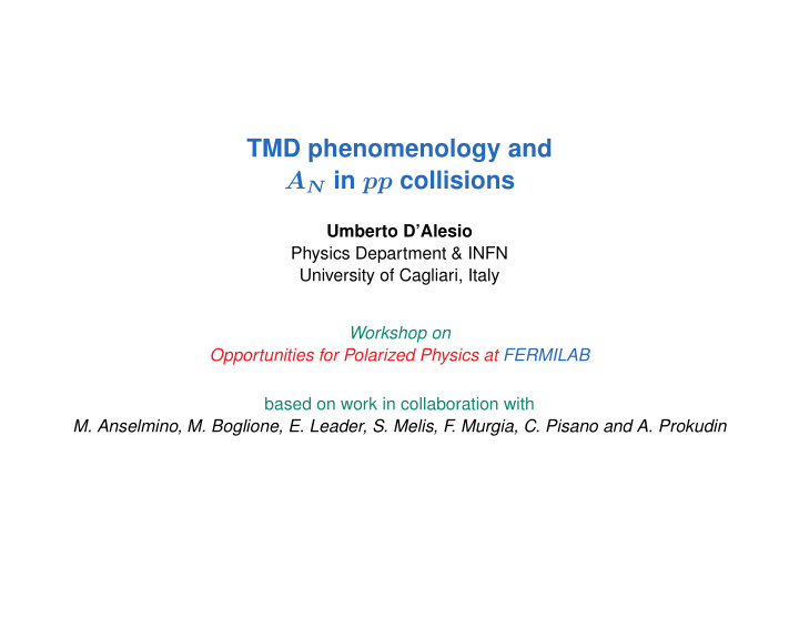 tmd phenomenology and a n in pp collisions