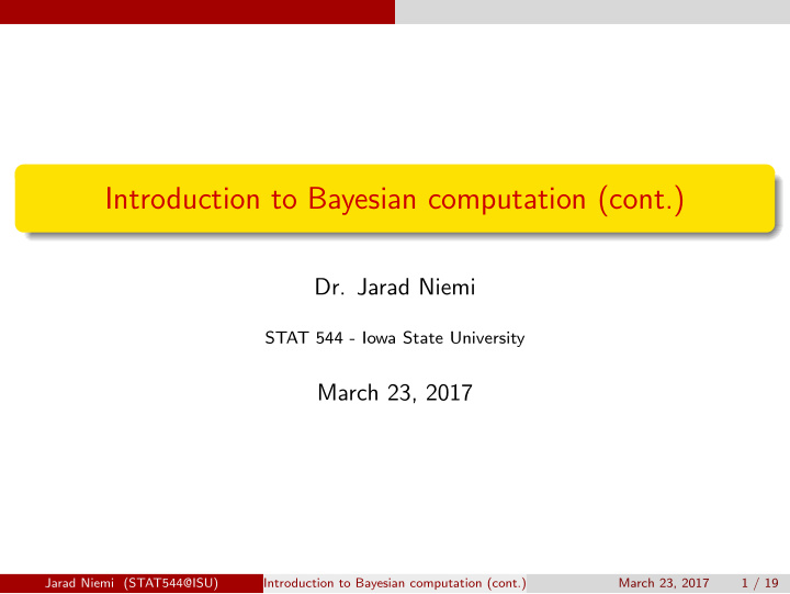 introduction to bayesian computation cont