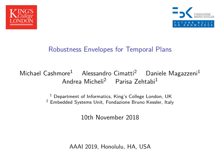 robustness envelopes for temporal plans