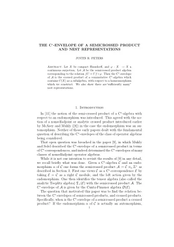THE C  -ENVELOPE OF A SEMICROSSED PRODUCT  AND NEST REPRESENTATIONS  JUSTIN R. PETERS  X a