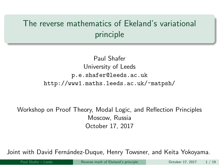 the reverse mathematics of ekeland s variational principle