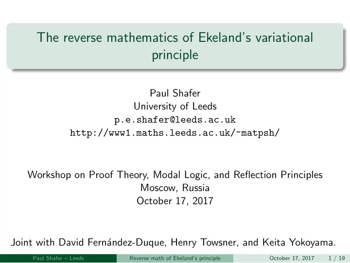 the reverse mathematics of ekeland s variational principle