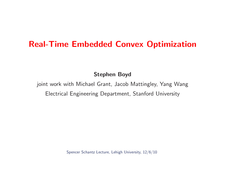 real time embedded convex optimization