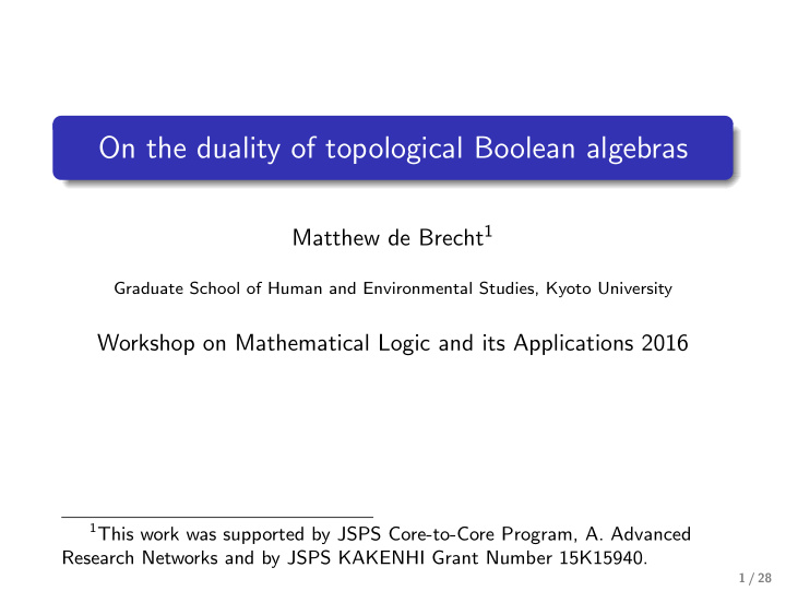 on the duality of topological boolean algebras