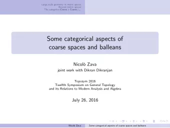 Some categorical aspects of  coarse spaces and balleans  Nicol`  o Zava  joint work with Dikran