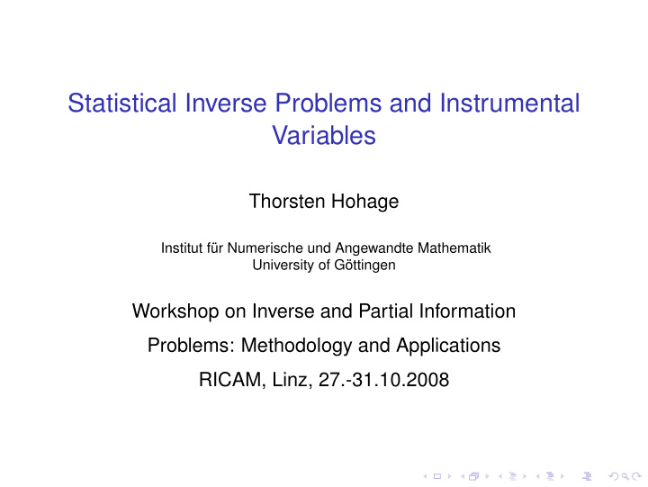 statistical inverse problems and instrumental variables