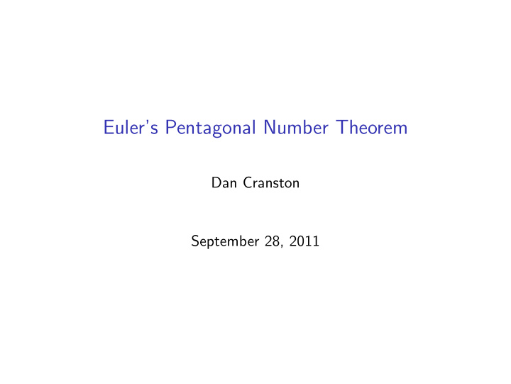 euler s pentagonal number theorem