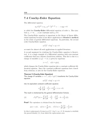 7.4 Cauchy-Euler Equation  The differential equation a n x n y ( n ) + a n  1 x n  1 y ( n