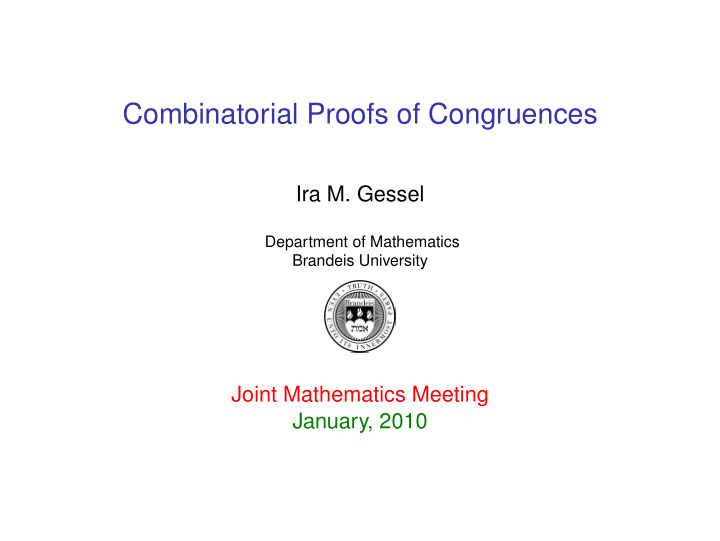 combinatorial proofs of congruences
