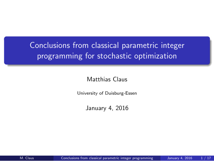 conclusions from classical parametric integer programming
