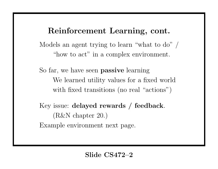 reinforcement learning cont