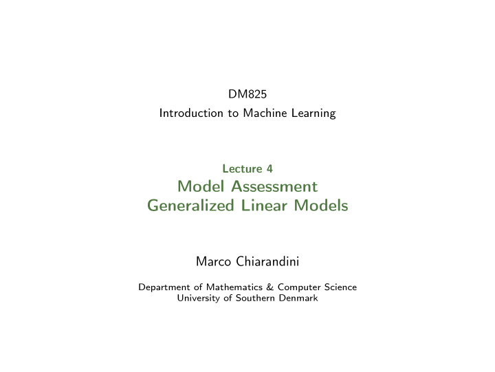 model assessment generalized linear models