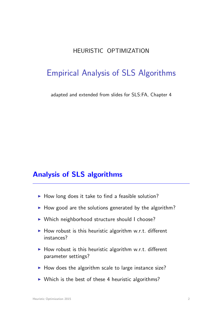 empirical analysis of sls algorithms