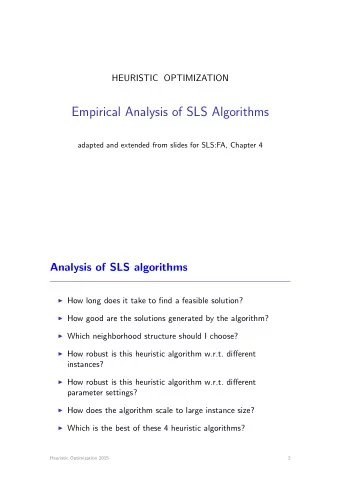Empirical Analysis of SLS Algorithms  adapted and extended from slides for SLS:FA, Chapter 4