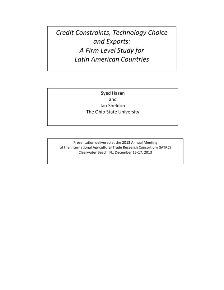 credit constraints technology choice and exports a firm