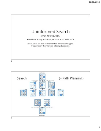 Uninformed Search  Sven Koenig, USC Russell and Norvig, 3 rd Edition, Sections 10.2.1 and 3.3-3.4