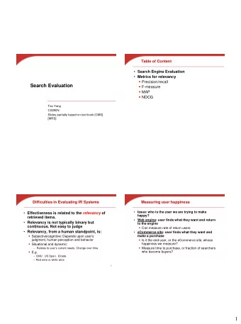 1  Aspects of Search Quality  System Aspects of Evaluation    Relevancy  Response time: