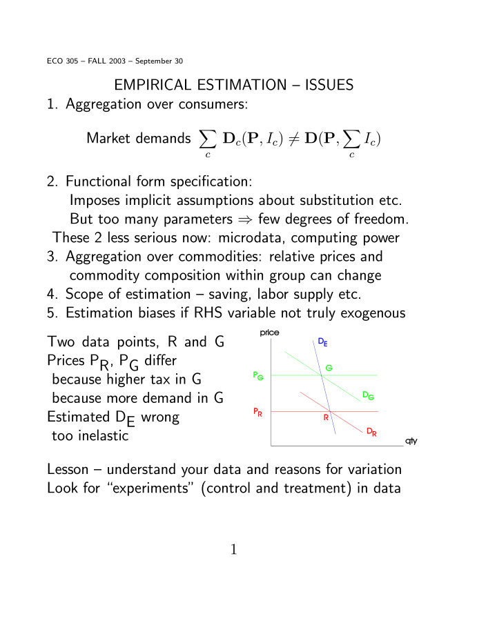 empirical estimation issues 1 aggregation over consumers