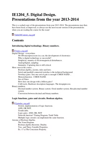 IE1204_5. Digital Design.  Presentations from the year 2013-2014  This is a cached copy of the