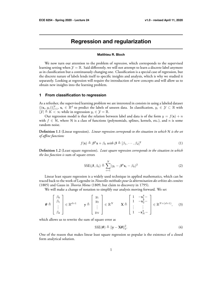 regression and regularization