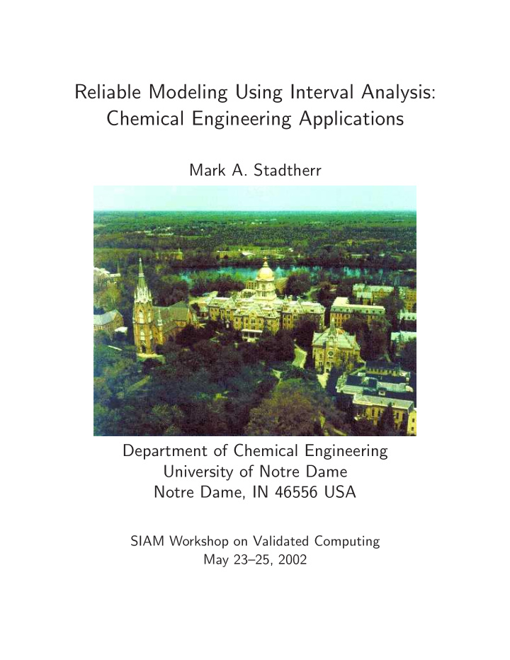 reliable modeling using interval analysis chemical