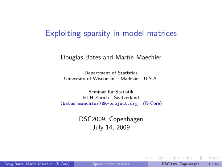 exploiting sparsity in model matrices