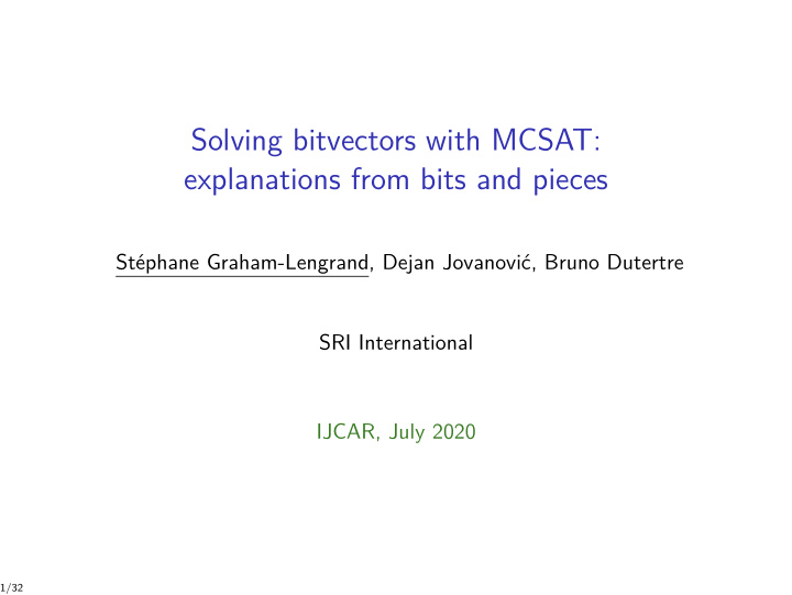 solving bitvectors with mcsat explanations from bits and