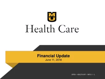 Financial Update  June 11, 2018  OPEN  HEALTH AFF  INFO 1  1  OPERATING RESULTS  April