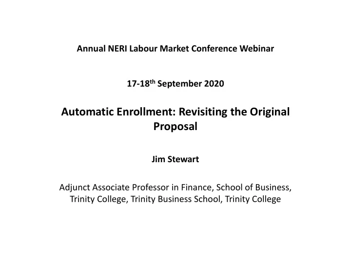 automatic enrollment revisiting the original proposal
