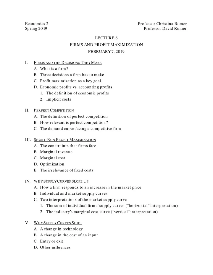 economics 2 professor christina romer spring 2019