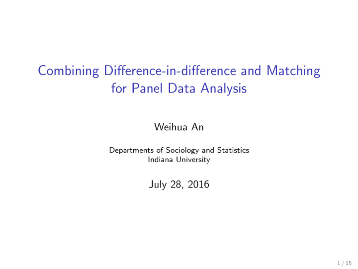 combining difference in difference and matching for panel