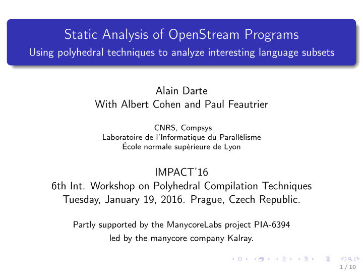 static analysis of openstream programs